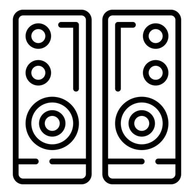 Bir çift stereo hoparlörün siyah ve beyaz ana hatlı vektör görüntüsü
