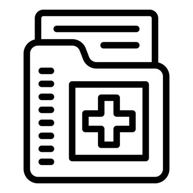 Siyah ve beyaz vektör simgesi bir tıbbi kayıt dizinini artı işareti ile betimliyor