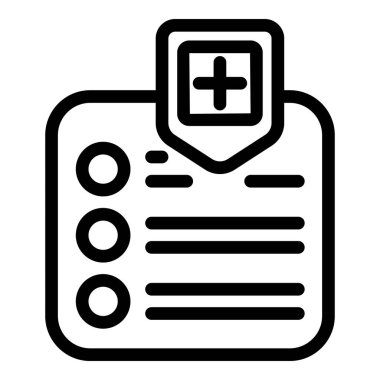 Elektronik kayıtları ve sağlık hizmetleri ağı ve uygulama arayüzü tasarımı için profesyonel belgeleri sembolize eden bir pano içeren siyah-beyaz minimalist tıbbi kayıt simgesi çizimi