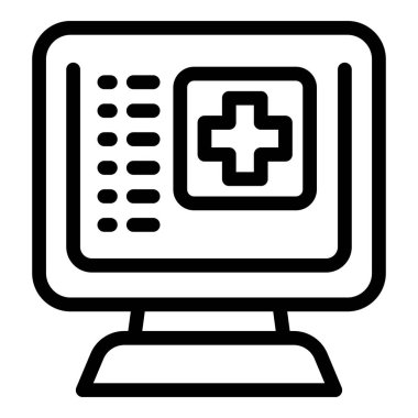 Bilgisayarlı internet sağlık hizmetleri ve teletıp teknolojisi hizmetleri için dijital sağlık konsepti ikonu. Tıbbi işaret.