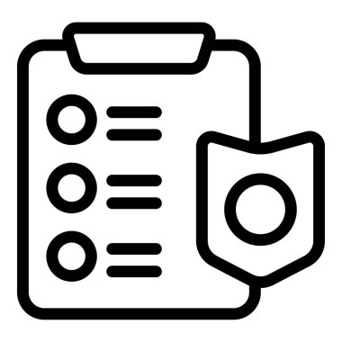 Güvenlik kalkanı ve vektör biçiminde korunma için oluşturulmuş güvenli bir kontrol listesi simgesi. Organizasyon ve yönetim konsept tasarımı için mükemmel