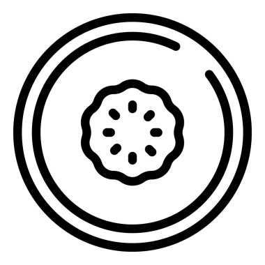 Siyah beyaz bir kivi diliminin basitleştirilmiş çizgi çizimi, logolar veya simgeler için ideal