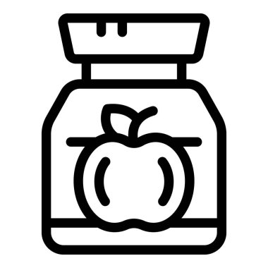 Elma reçelini temsil eden veya saklayan elma etiketli bir kavanozun siyah beyaz çizgi simgesi