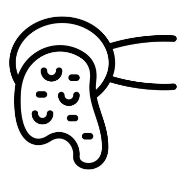 Basit siyah beyaz çizgi sanat simgesi bir dilim pizzayı malzemelerle temsil ediyor.