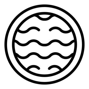 Dairesel çerçevedeki minimalist su dalgalarının temsili, beyaz arkaplanda siyah.