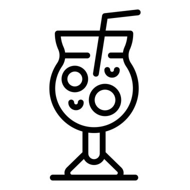 Gülen yüzlü ve pipetli bir kokteyl bardağının neşeli çizimi.