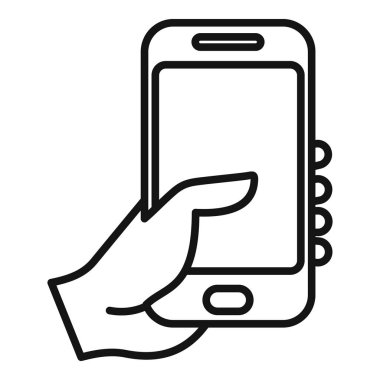 Akıllı telefonu tutan ve ekrana dokunan basit bir el çizimi.