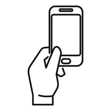 Akıllı telefonu tutan, ekrana dokunan basit bir el simgesi