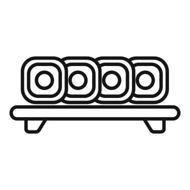 Suşi tabağının basit tasarımı, üstünde dört parça suşi var, servis edilmeye hazır.