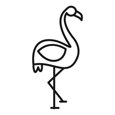 Sevimli ve şık pembe bir flamingonun minimalist çizimleri tek bacağının üzerinde zarif bir şekilde duruyor. Beyaz bir arkaplanda izole edilmiş