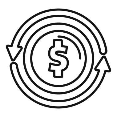 Modern tasarım illüstrasyon konseptinde dolar işareti sembolü dönen dairesel para döngüsü ikonu. Finans, ekonomi, yatırım ve bankacılık grafikleri için mükemmel