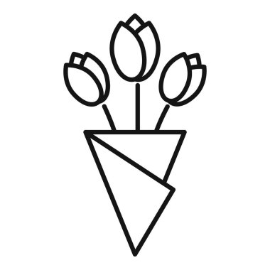 Modern bir vazoda, baharı, zarafeti ve yeni başlangıçları simgeleyen bir buket lale çizimi.