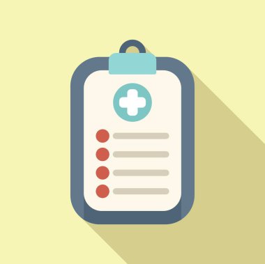 Sağlık ve tıbbi kayıtları temsil eden pano ve çapraz simge içeren tıbbi rapor