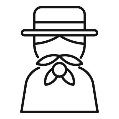 Bu asgari çizgi resim ikonu şapka takan ve şık bir papyon takan seçkin bir beyefendiye ait.