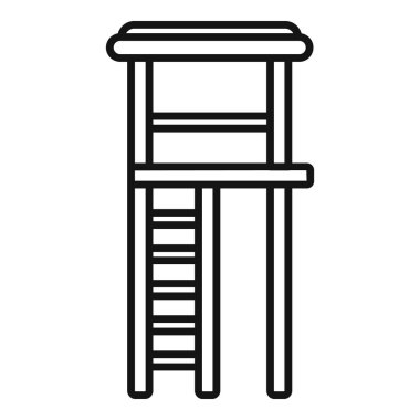 Minimalist siyah-beyaz cankurtaran gözlem kulesi ikonu beyaz arka planda izole edilmiş, plaj ve havuz güvenliği, kurtarma ve denetim için mükemmel