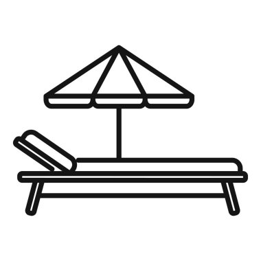 Şemsiyenin altındaki bir plaj sandalyesinin basit bir simgesi, rahatlamayı temsil etmek için mükemmel.