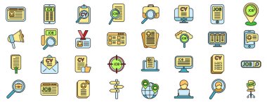 Görev simgeleri aranıyor. Taslak vektör ayarlandı. Örtülü iş. Kaybolan ince çizgi beyazı düzleştirdi