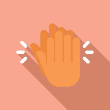 Başarımızı neşeli ve neşeli bir beşlik hareketle kutluyoruz. Uzun gölge pembesi üzerinde düz dizayn vektör ikonu içinde pozitif sözel olmayan iletişim ve takım çalışması. Turuncu. Mutluluk