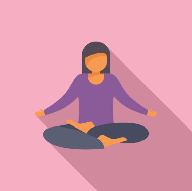 Nilüfer çiçekli bir kadının minimalist düz tasarım çizimi farkındalık için meditasyon yapıyor. Rahatlama