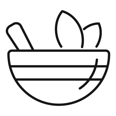 Havan topu ve bitki yapraklarıyla yapılan basit siyah çizgi çizimi