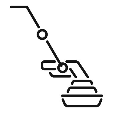 Otomasyon teknolojisi, imalat ve endüstriyel makine tasarımı için siyah ve beyaz vektör illüstrasyonunda robot kol çizgisi simgesi