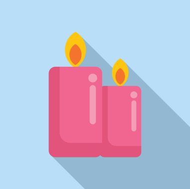 Ateşli iki pembe mumun minimalist vektör grafiği, yumuşak bir gölge oluşturur.