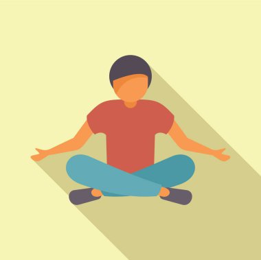 Nilüfer çiçekli bir insanın düz tasarım çizimi. Sıcak bir arkaplan ile meditasyonun tadını çıkarıyor.