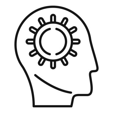 Modern ve fütüristik siyah ve beyaz tasarımda dişli dişli dişli, insan kafa silueti ve yaratıcı düşünme süreci ile yenilikçi akıl kavramını temsil eden soyut vektör ikonu