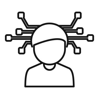 Modern tasarım ve soyut illüstrasyonda dijital sinir ağı ve makine öğrenme kavramına sahip gelecekçi yapay zeka ikonu