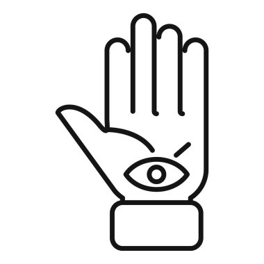 Hamsa elinin göz ile basitleştirilmiş çizgi çizimi, vektör biçiminde korunmayı simgeliyor