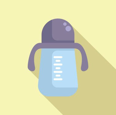 Pastel arka planda şapkası olan neşeli bir bebek şişesinin vektör çizimi