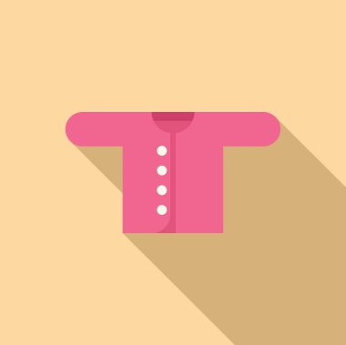 Bej arka planda uzun bir gölgesi olan sevimli, pembe bebek tulum ikonunun vektör çizimi