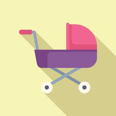 Güvenli ve uygun ebeveynlik yaşam tarzı için minimalist renkli vektör illüstrasyonlu modern bebek arabası tasarımı simgesi