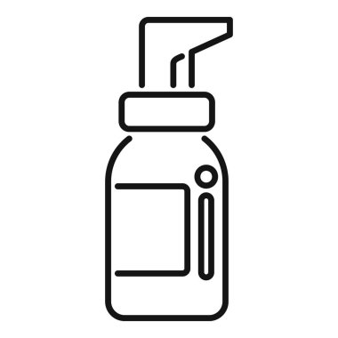 Tıbbi sağlık ve eczane tedavisi için basit grafik tasarımı ve minimal siyah-beyaz dış hatları olan gırtlak spreyi ikon vektör çizimi. İzole edilmiş siluet
