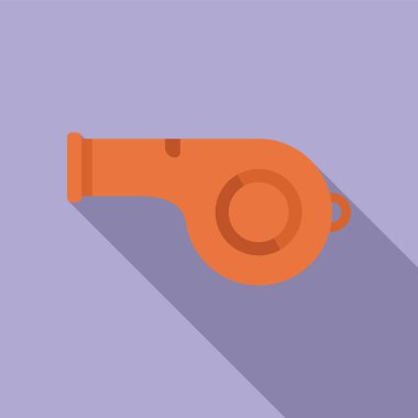 Retro turuncu ve mor arkaplanlı klasik ıslık çizimi, düz tasarım minimalist spor ekipmanları ikonu grafiği