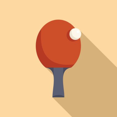 Kırmızı masa tenisi raketinin bej zemin üzerinde beyaz top olan düz tasarım vektör çizimi