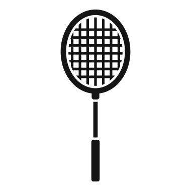 Beyaz arkaplanda siyah bir tenis raketinin basitleştirilmiş illüstrasyonu, simgeler ve logolar için ideal