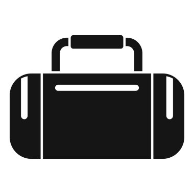 Fermuarlı ve saplı minimalist siyah spor çantası ikonu. Beyaz arka planda izole edilmiş. Fitness ve seyahat için moda ve modern spor aksesuarlarının vektör çizimi