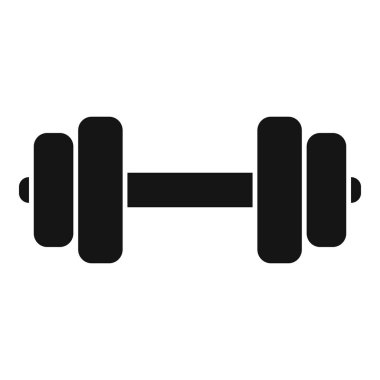 Halterin sadeleştirilmiş siyah silueti, beyaz bir arkaplanda izole edilmiş, zindelik ve gücü temsil ediyor.