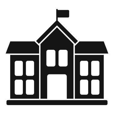 Eğitim kurumu ve öğrenim temsilciliği için vektör izole edilmiş grafik sembolü simgesindeki basit siyah ve beyaz okul binası ikonu. İlköğretim için uygun. İkincil. Öncelikli