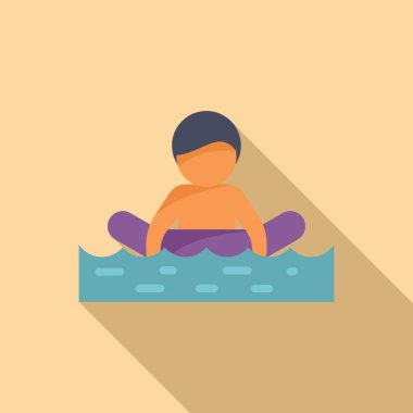 Childs 'ın şakacı su gösterimi ve sevimli bir resim. Renkli. Ve suda yüzen ve su sıçratan çocukları tasvir eden basit düz bir tasarım. Sakin ve kaygısız yaz aktivitesi