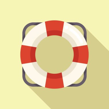 Sarı arka planda gölgesi olan kırmızı ve beyaz bir yaşam şamandırasının minimalist düz tasarımı