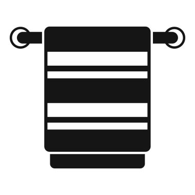 Banyo iç dekorasyonu için modern minimalist havlu askı ikonu. Temiz, zarif ve çağdaş düz tasarımlı. Hijyenik askı için siyah-beyaz duvar monte edilmiş grafik sembolü