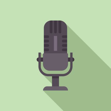 Müzik ve podcast temaları için ideal gölgeli klasik bir mikrofonun düz tasarım vektör çizimi