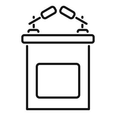 Yüzen çöplerle dolu bir çöp kutusunun basit siyah beyaz vektör çizimi