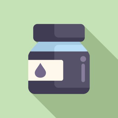 Biçimlendirilmiş mürekkep şişesi simgesinin, pastel arka planda damla sembolü olan minimalist vektör çizimi