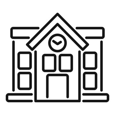 Onaylanmış statü veya seçim durumunu gösteren işaretli çağdaş bir okul binasının satır resim simgesi