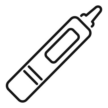 Beyaz arka planda izole edilmiş, sağlık ve tıbbi sıcaklık ölçüm aracı için dijital termometre çizgisi simgesinin minimalist vektör çizimi