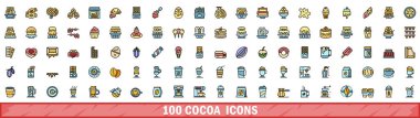 100 cocoa icons set. Color line set of cocoa vector icons thin line color flat on white clipart