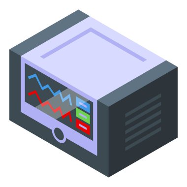 Kontrol paneli izometrik görünümünde beyaz arkaplanda izole edilmiş bir grafik gösteren elektrik jeneratörü